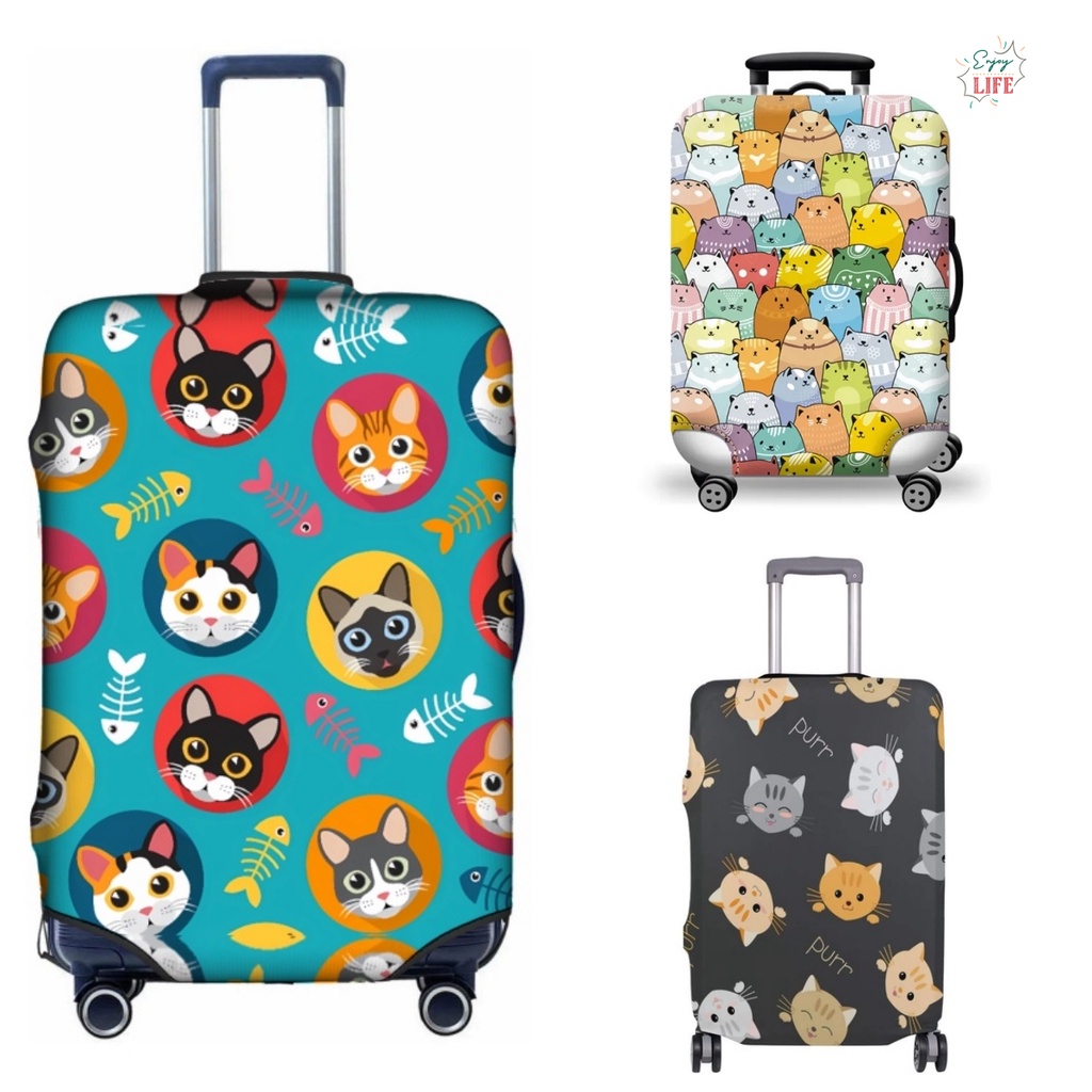 Merry Christmas Spandex กระเป๋าเดินทางน่ารักแมวออกแบบ Anti-Scratch ยืดกระเป๋าเดินทาง Protector Baggage ของขวัญ