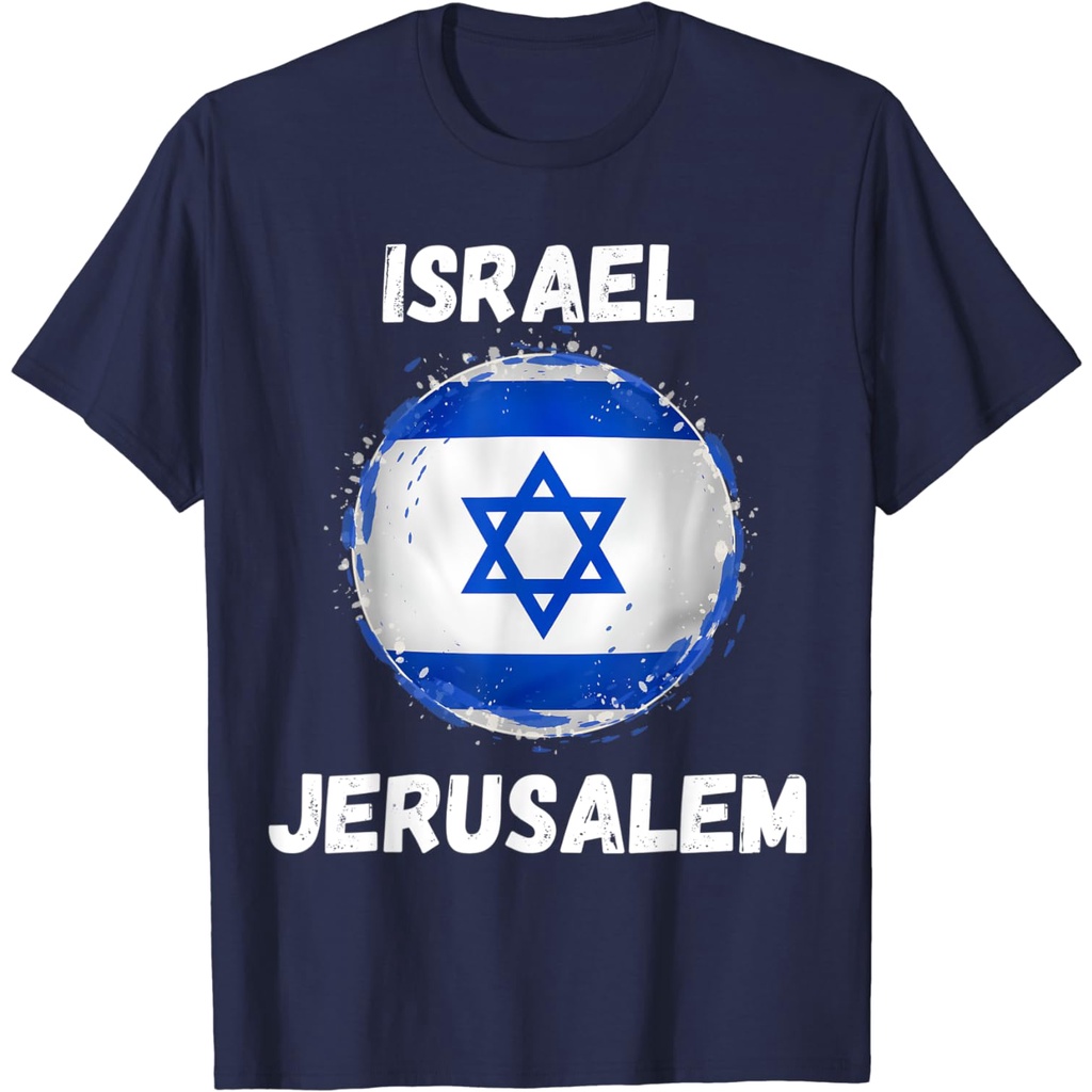 เสื้อยืดผ้าฝ้ายผู้ชาย Jerusalem Israel Retro Vintage Sport Israeli Flag ของที่ระลึกเสื้อยืด 4XL , 5X