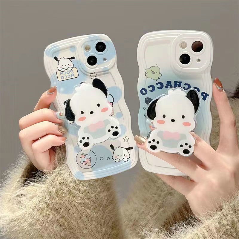 BLD| เคส สำหรับ Samsung Galaxy A02 A02S A03 A03S A04 A04S A06 A10S A11 A12 A13 A14 A16 A20S A20 A21S A22 A23 A24 A30 A30S A31 A32 A33 A34 A50 A50S A51 A52 A52S A53 A54 A70 A70S A71 A72 A73 Soft Cute Pochacco Dog Wave Edge Case With Holder