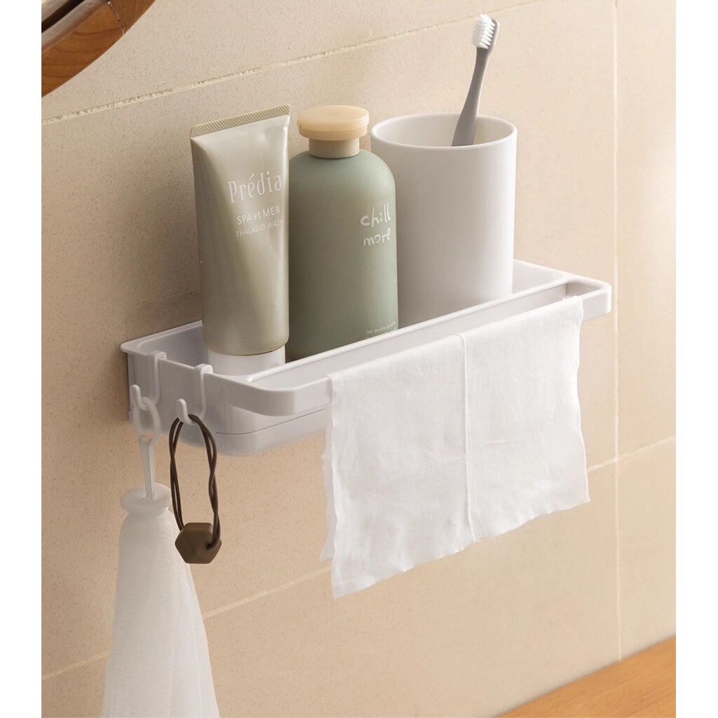 Omocha – (รุ่นติดผนัง 26 cm) Dishcloth rack – Plastic sponge rack ที่วางฟองน้ำ พร้อมราวตากผ้า ที่ใส่ฟองน้ำ