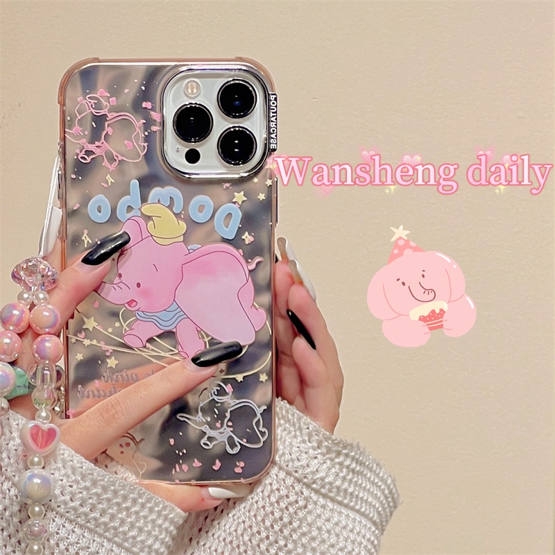 Huiwanju เคสโทรศัพท์มือถือ ซิลิโคนนุ่ม กันกระแทก ลายภาพวาดสีน้ํามัน รูปช้าง สีชมพู พร้อมสายโซ่คล้อง 