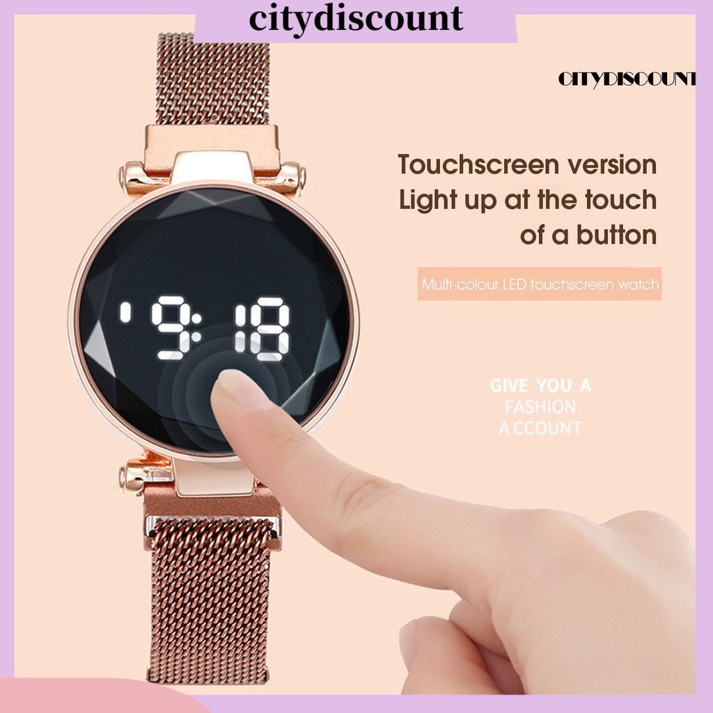 [ส่วนลด Citydiscount] นาฬิกาข้อมืออิเล็กทรอนิกส์ หน้าจอสัมผัส LED ทรงกลม กันรอยขีดข่วน เรียบลื่น สําหรับผู้หญิง