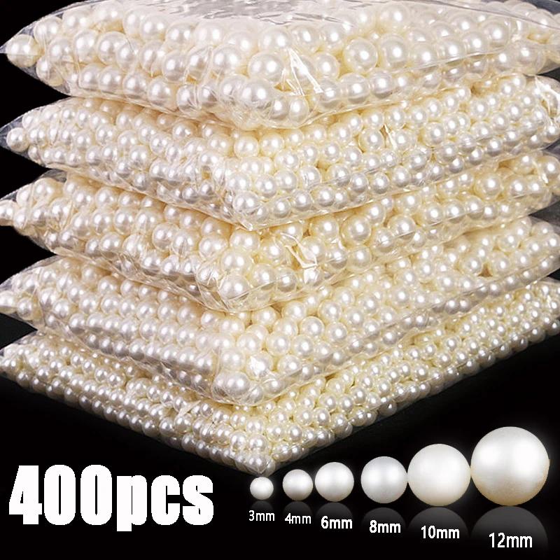 ลูกปัดไข่มุกเทียม พลาสติก ABS ขนาด 3-12 มม. สีขาว สีเบจ สําหรับทําเครื่องประดับ สร้อยคอ สร้อยข้อมือ DIY