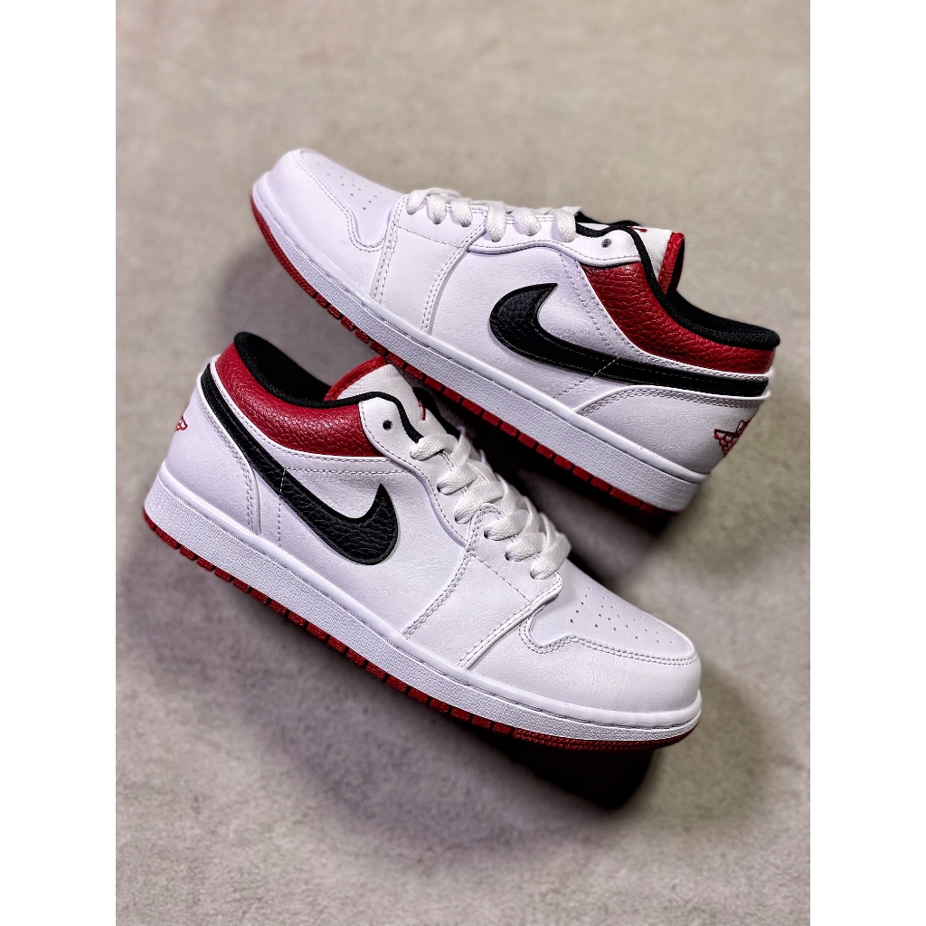 Air Jordan 1 Low 'White University Red Black' Aj1 553558-118 Nike Sneakers Women Men Shoes