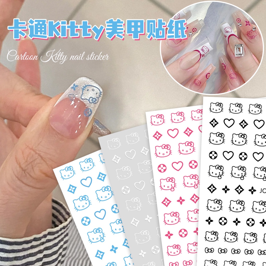 Hello Kitty สติ๊กเกอร์แต่งเล็บ การ์ตูน KT Cat น่ารัก Hello Kitty สติ๊กเกอร์ติดเล็บแมว เครื่องประดับขนาดเล็ก