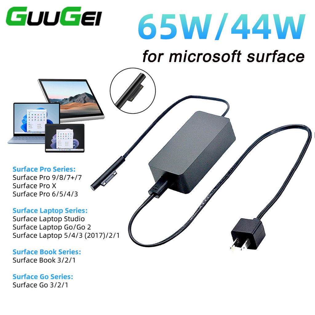 Guugei อุปกรณ์ชาร์จแล็ปท็อป พาวเวอร์ซัพพลาย 65W 44W สําหรับ Microsoft Surface Book Surface Pro 8 7 6 5 4 3 1 2 3 Surface Go