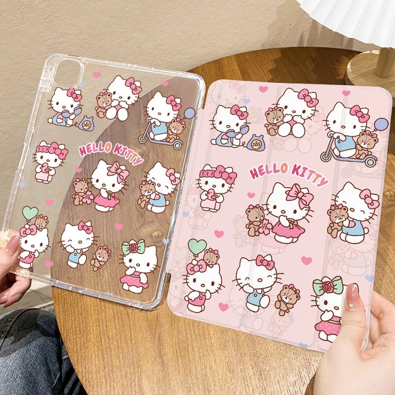 เคสซิลิโคน ลายการ์ตูนคิตตี้ พร้อมช่องใส่ปากกา สําหรับ iPad gen9 gen8 gen7 10.2 Air4 Air5 gen 10 10.9 Pro11 2020 2021