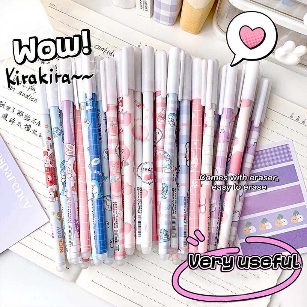 ชุดเครื่องเขียน ปากกาเจล 0.5 มม. ลบได้ สีฟ้า 12 ชิ้น