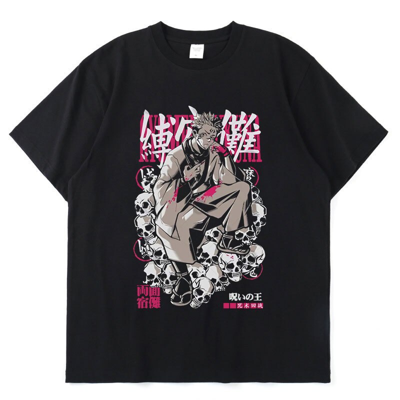 Anime Jujutsu Kaisen T Shirt Men Short Sleeve T Shirts Cotton T-shirt Ryomen Sukuna Double Sided Gra