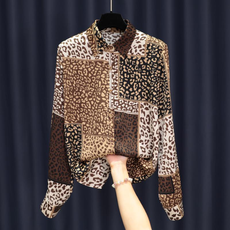 เสื้อเชิ้ตแขนยาว พิมพ์ลายเสือดาว สไตล์ยุโรป ย้อนยุค อินเทรนด์