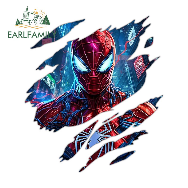 Earlfamily สติกเกอร์ไวนิล ลาย Marvel Spider Man Tear กันน้ํา สําหรับติดตกแต่งรถยนต์ รถจักรยานยนต์ 13 ซม.