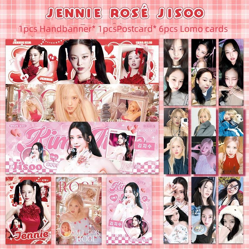 BP JENNIE JISOO ROSE พัดลมคอนเสิร์ตสนับสนุนแบนเนอร์มือ 6 ชิ้นโปสการ์ดภาพ Lomo การ์ดโปสเตอร์ KPOP