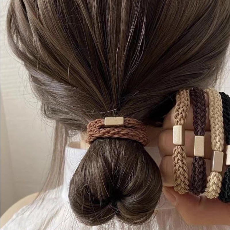 COD🌷Woven Twists Hair Rope ผู้หญิงผูกผมยางรัดความยืดหยุ่นสูงทนทานสายผมเรียบง่าย-det - รูปที่ 3
