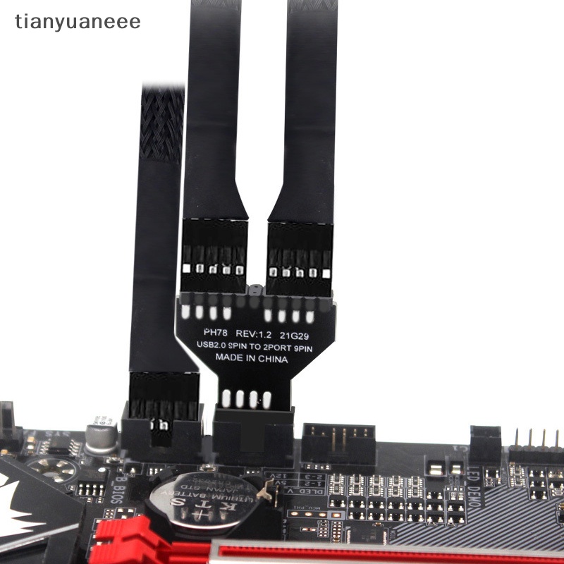 Tianyuaneee อะแดปเตอร์สายเคเบิลเชื่อมต่อเมนบอร์ด USB 2.0 1 เป็น 2 พอร์ต 9 Pin