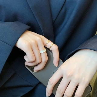 ชุดแหวนนิ้วมือ โลหะ ดีไซน์เรียบง่าย แฟชั่นสําหรับผู้หญิง 3 ชิ้น