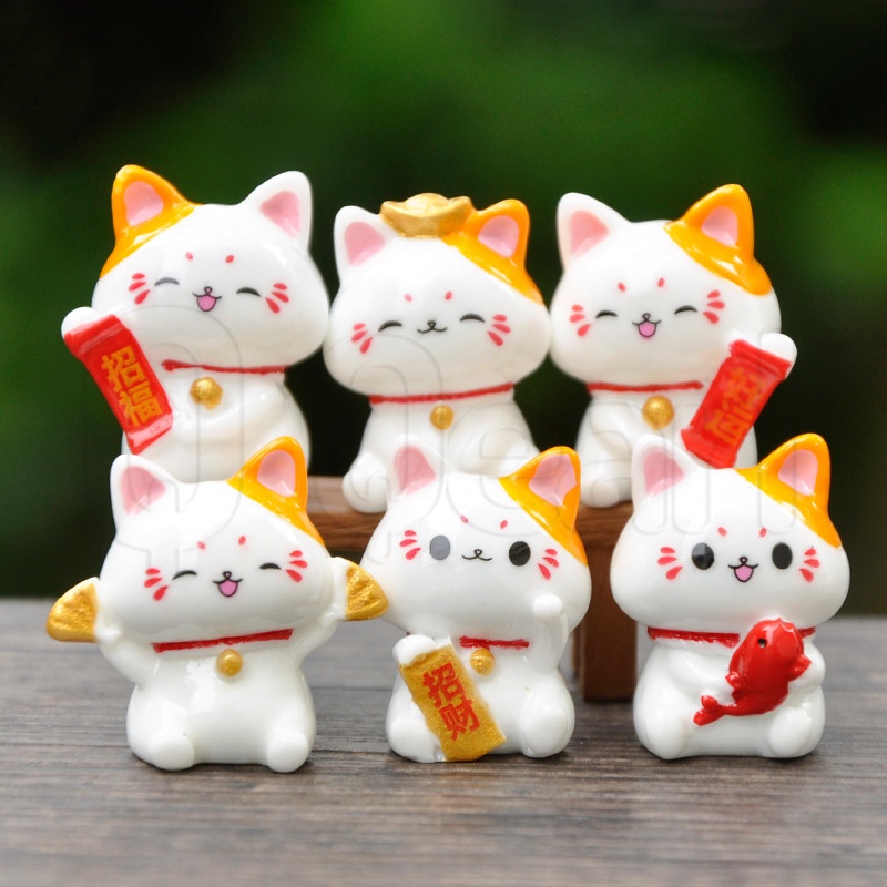 ตุ๊กตาเรซิ่น รูปแมวนําโชค สไตล์จีน สําหรับตกแต่งบ้าน ออฟฟิศ สวน DIY