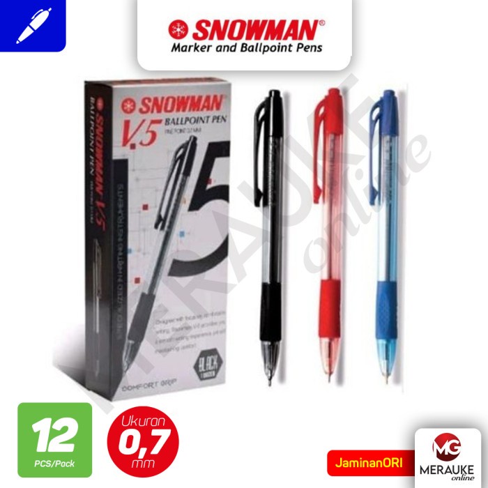 ปากกาลูกลื่น Snowman V-5 0.7 H/M/B 12 ชิ้น