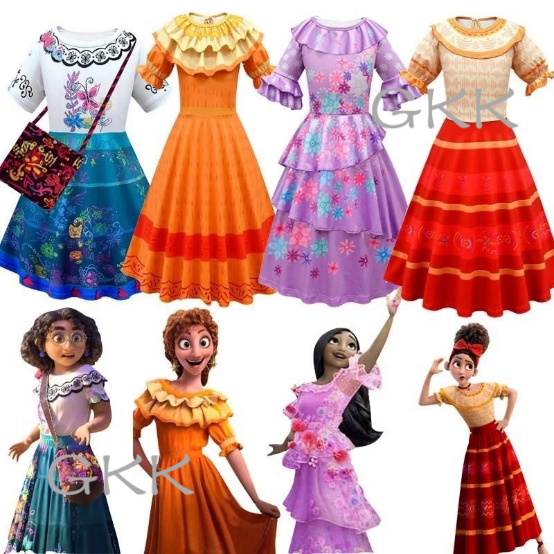 GK Encanto Cosplay Costume Girl Dress For Carnival Halloween Princess Party Clothes Flower Ruffles L