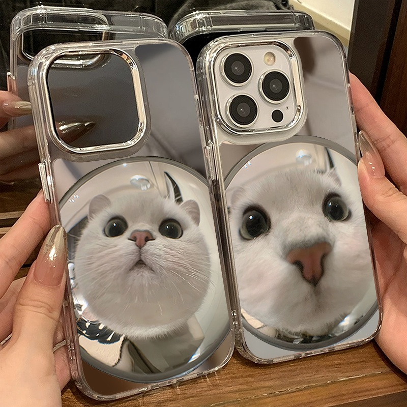 เคสไอโฟน 16/15/14/13/12/11 Pro max cute แมว กันกระแทก mirror Compatible Case iPhone 11,12,13,14,15,16,11PM,12PM,13PM,14PM,15PM,16PM