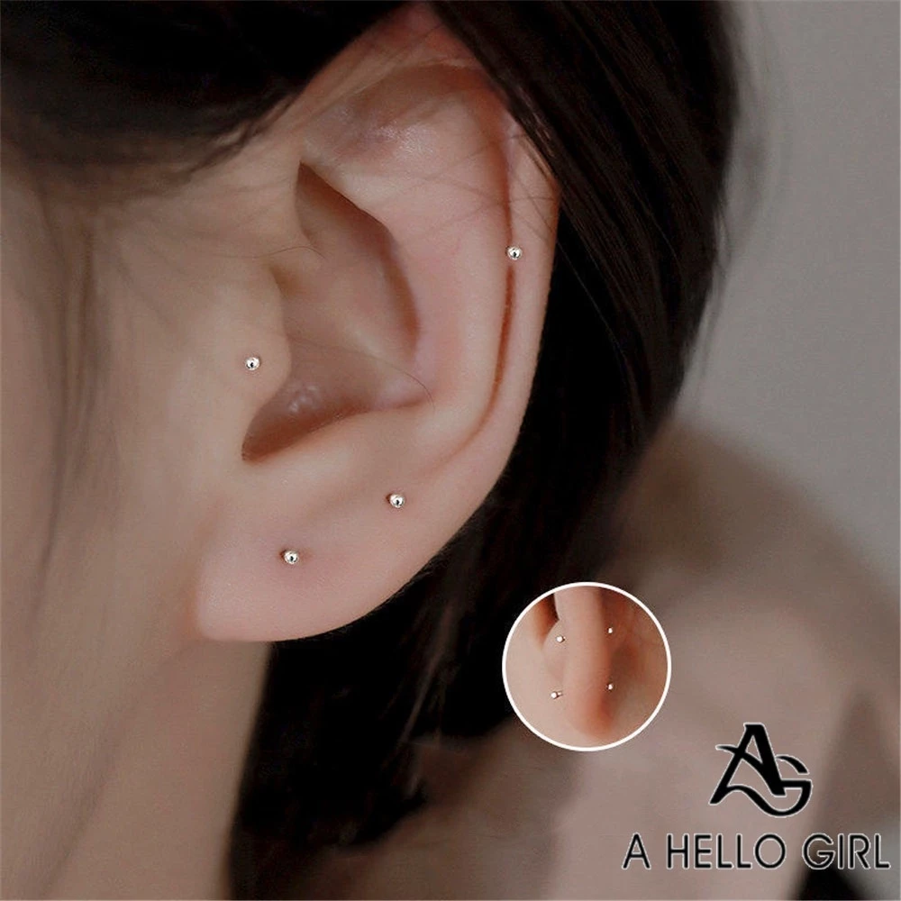A Hello Girl ต่างหูลูกปัดทรงกลม ขนาดเล็ก สไตล์เกาหลี