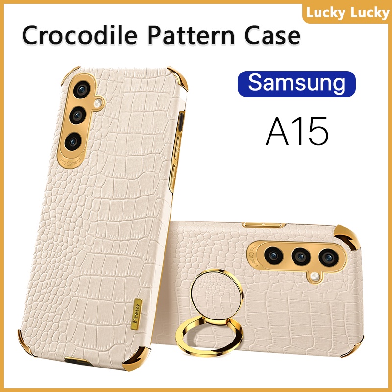 เคส Samsung A15 A25 A35 A55 A05 A05S A14 A24 A34 A54 นุ่ม ลายจระเข้ ที่วางแหวนนิ้ว ฝาครอบ PU กล้องปกป้องเต็มรูปแบบ ชุบทอง บาง ความรู้สึกที่ยอดเยี่ยม ป้องกันลายนิ้วมือ ซับในกระจายความร้อน