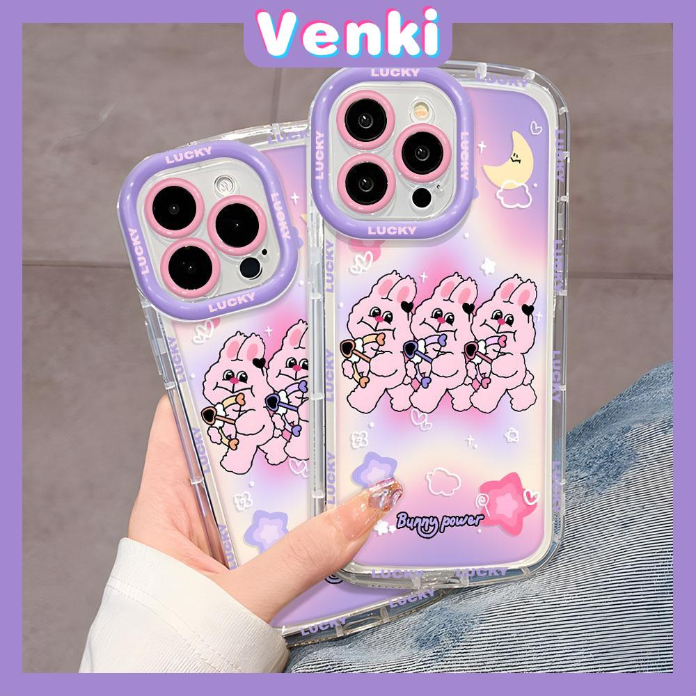 VENKI - เข้ากันได้สำหรับ เคสไอโฟน11 เคส iphone 11 15 pro max กรณี Bright เงากันกระแทกถุงลมนิรภัยนุ่ม TPU ป้องกันกล้องน่ารักกระต่ายสีชมพู Moon เข้ากันได้กับ iPhone 14 PRO MAX 13 12 XR XS 7 8 PLUS
