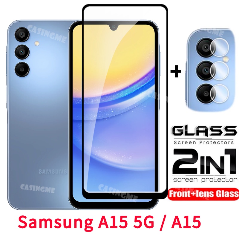 2in1 ฟิล์มกระจกนิรภัยกันรอยหน้าจอ แบบใส ป้องกันเลนส์กล้อง สําหรับ Samsung A15 2023 A15 A55 A35 A25 25A 15A A15 4G 5G 2023