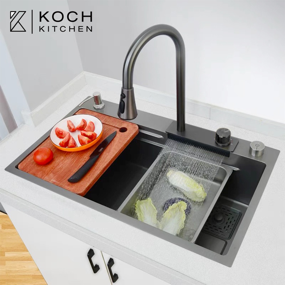 GlobalHouse KOCH KITCHEN อ่างล้างจานฝังบน 1 หลุมไม่มีที่พัก 304SS 75x46x22 ซม. MARTIN สีดำพรีเมี่ยม สินค้าของแท้คุณภาพดี