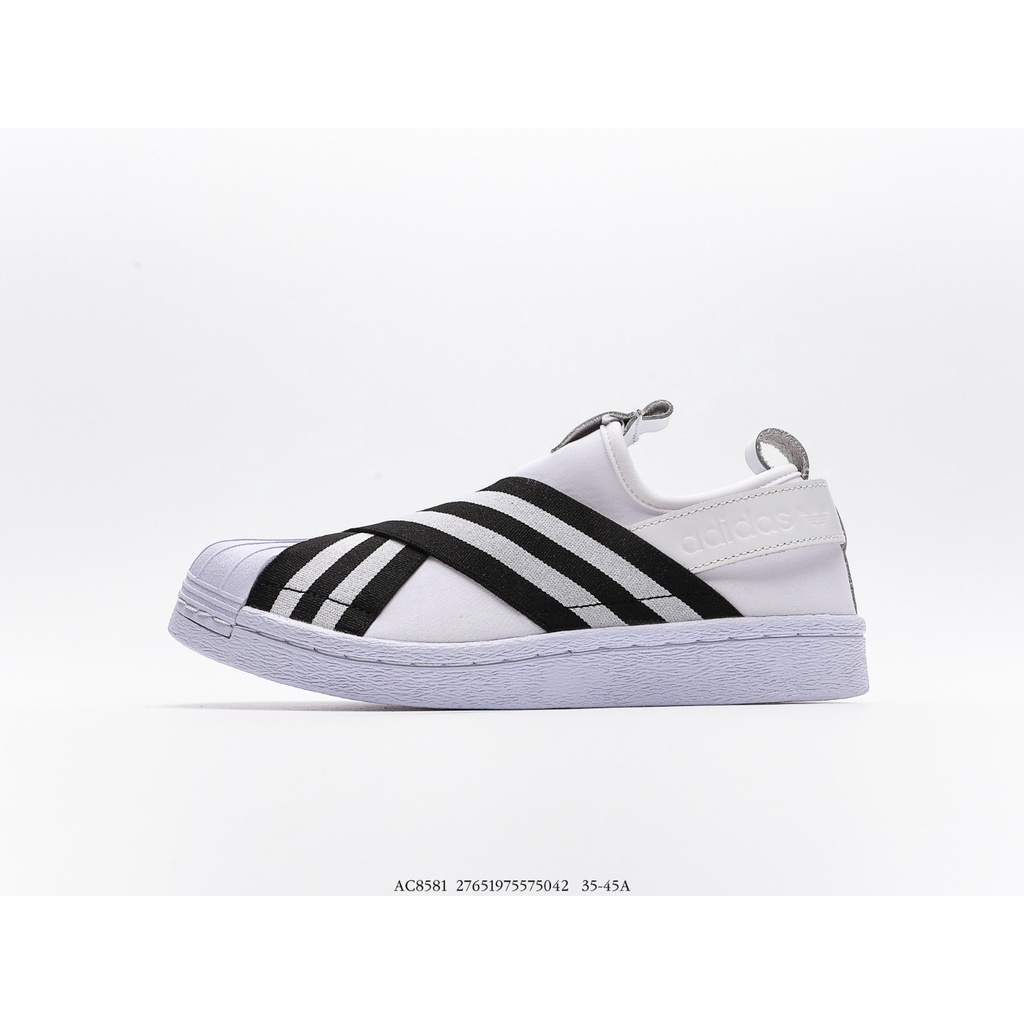 Adidas Originals Superstar SLIP ON W S สีขาวสีดำลำลองผ้าใบสำหรับผู้หญิง รองเท้า new