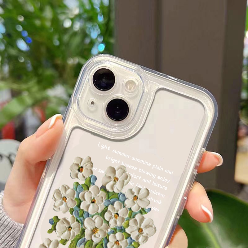 เคสโทรศัพท์มือถือนิ่ม แบบใส ลายดอกไม้อวกาศ สีขาว สําหรับ iPhone 15 13 12 11 14 Pro Max XS XR X 7 8 14 15 Plus SE 2020 13 12 Mini - รูปที่ 4