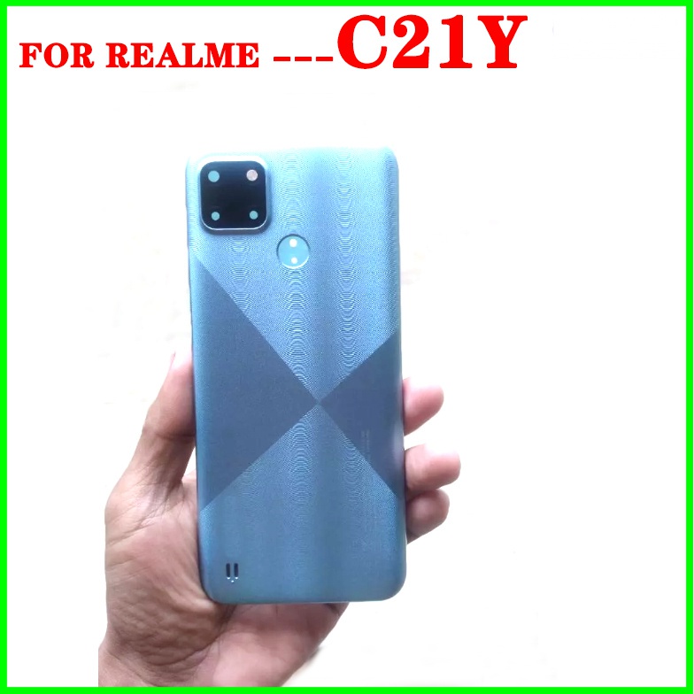 ฝาหลังแบตเตอรี่สําหรับoppo Realme C21Yฝาครอบแบตเตอรี่ด้านหลังประตูพร้อมเลนส์กล้องหลักด้านข้างปุ่มสวิทช์