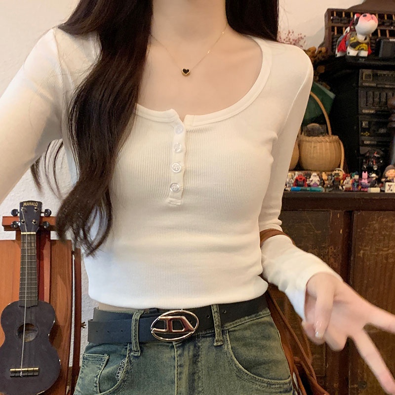 เสื้อเชิ้ตแขนยาว คอยู อเนกประสงค์ แฟชั่นฤดูใบไม้ร่วง สําหรับผู้หญิง