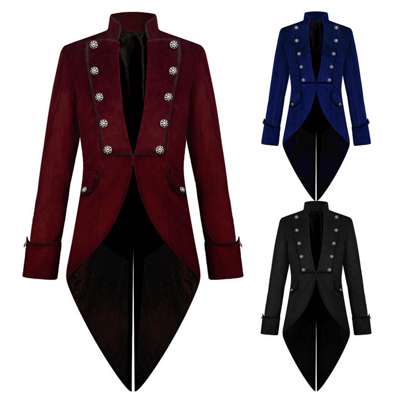เสื้อแจ็กเก็ตกันลม ผ้ากํามะหยี่ ลาย Victorian สไตล์วินเทจ โกธิค พังก์ ยุคกลาง ฮาโลวีน สําหรับผู้ชาย
