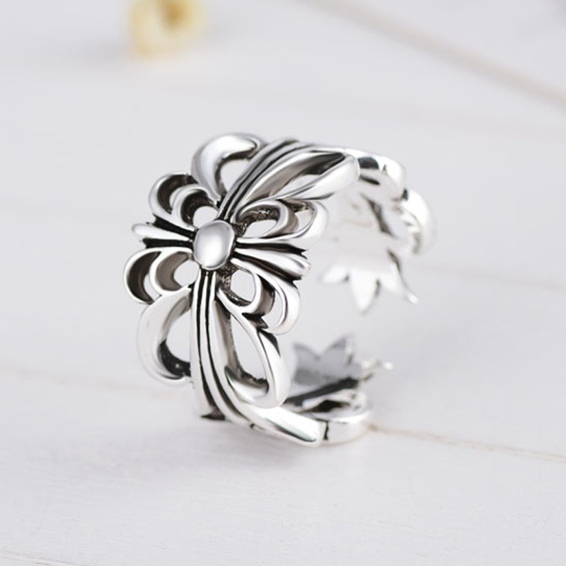 ยุโรปถนนอเมริกันสวมโครว์หัวใจเปิดแหวนย้อนยุคกลวงดอกไม้ข้ามออกแบบแหวนสร้อยข้อมือ - รูปที่ 2