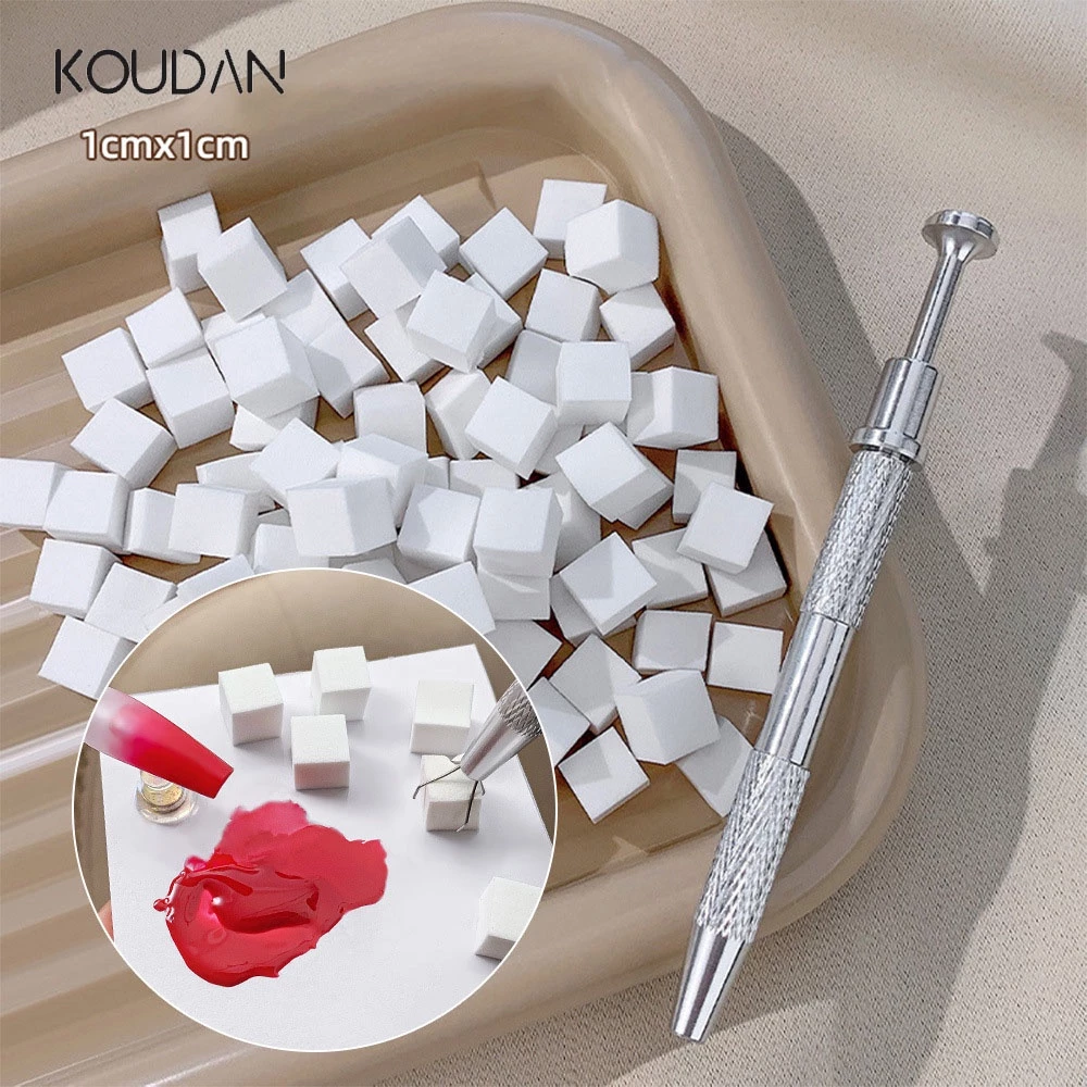 Koudan ปากกาฟองน้ํา ทรงสี่เหลี่ยม ขนาดเล็ก สําหรับตกแต่งเล็บ 50 ชิ้น