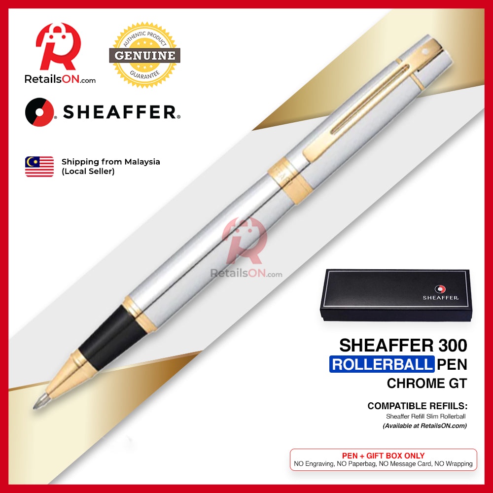 Sheaffer 300 ปากกาลูกลื่น - โครเมี่ยม สีทองมันวาว (พร้อมไส้ปากกา สีดํา - ขนาดกลาง (M) / [ขายปลีก]