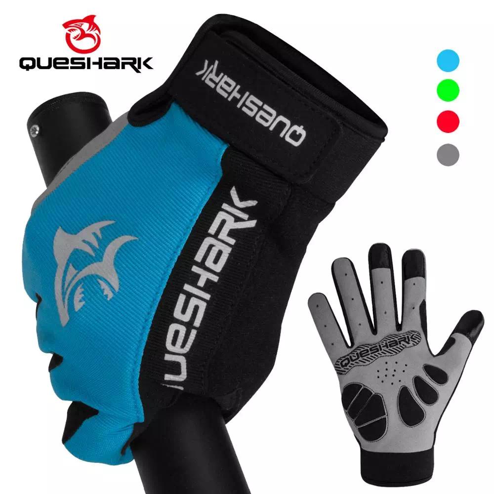 Queshark ถุงมือขี่จักรยาน แบบเต็มนิ้ว 3 นิ้ว หน้าจอสัมผัส กันลื่น กันเหงื่อ สําหรับผู้หญิง ผู้ชาย ขี่จักรยานเสือหมอบ QE312