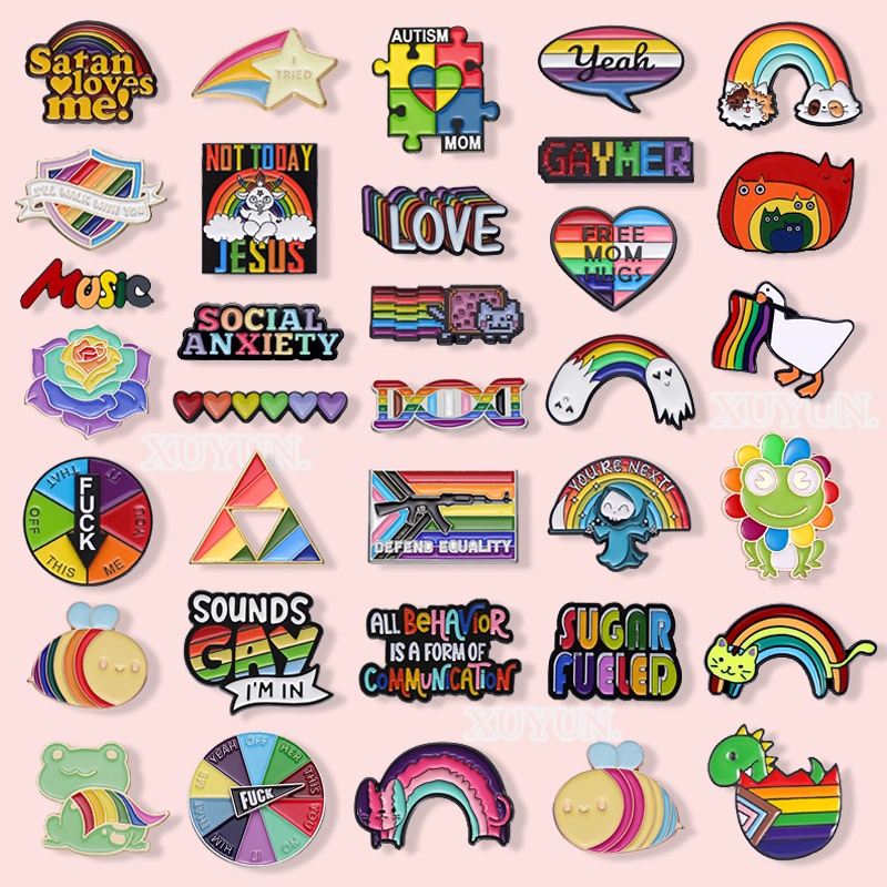 Creative Rainbow Color Series เข ็ มกลัดข ้ อความสัญลักษณ ์ โลหะป ้ ายเสื ้ อผ ้ าเป ้ สะพายหลังอุปกรณ ์ เสริม Pins เครื ่ องประดับของขวัญ