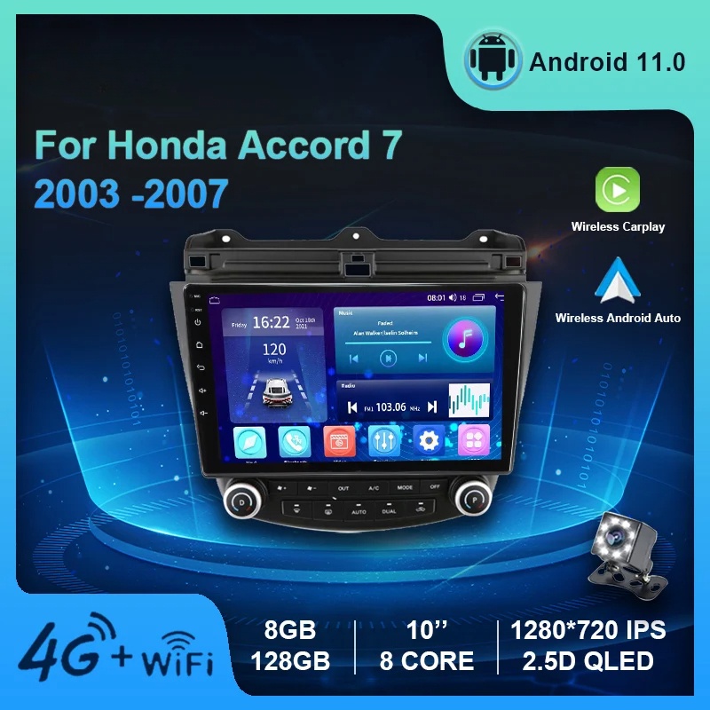 เครื่องเล่นมัลติมีเดีย วิทยุ Android 11 สําหรับ Honda Accord 7 2003-2007 GPS พร้อม Canbus Carplay Auto 8+128G IPS Stereo