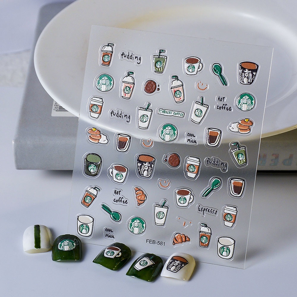 WYHสติกเกอร์ ลายชานม 5D หรูหรา พร้อมกาวติดแก้วกาแฟ สําหรับตกแต่งเล็บ สติ๊กเกอร์แปะเล็บ สติ๊กเกอร์ติดเล็บ