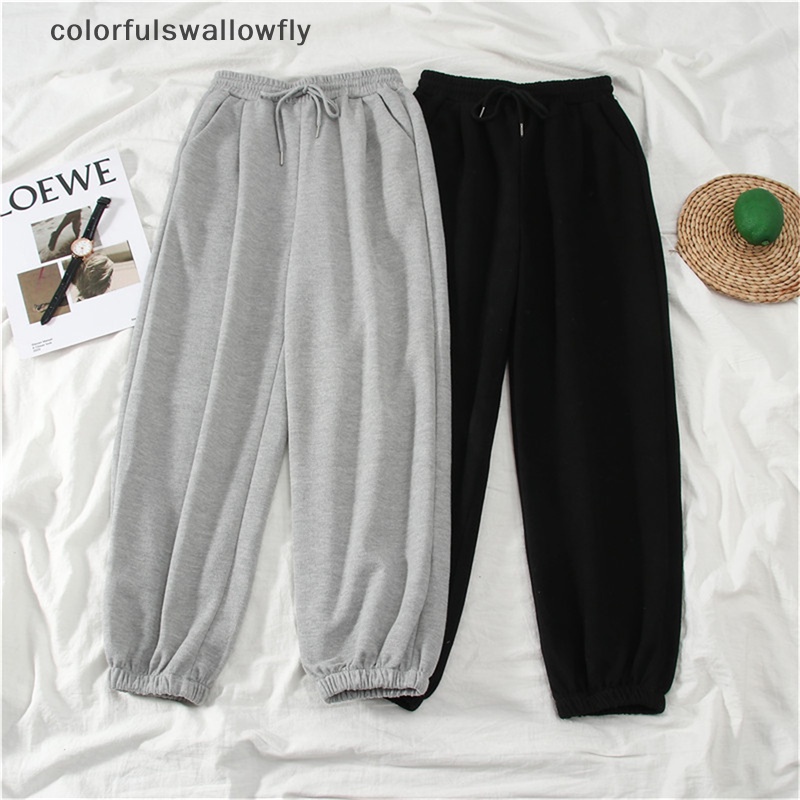 Colorfulswallowfly กางเกงวอร์ม ทรงหลวม โอเวอร์ไซซ์ สีพื้น แฟชั่นฤดูใบไม้ร่วง ฤดูหนาว สําหรับผู้หญิง COD