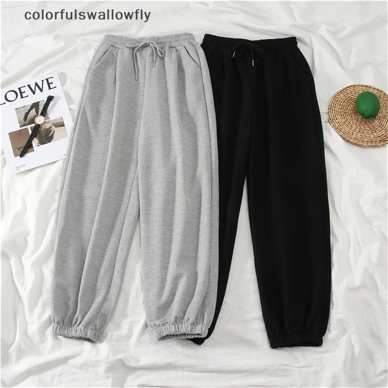Colorfulswallowfly กางเกงวอร์ม ทรงหลวม โอเวอร์ไซซ์ สีพื้น แฟชั่นฤดูใบไม้ร่วง ฤดูหนาว สําหรับผู้หญิง COD