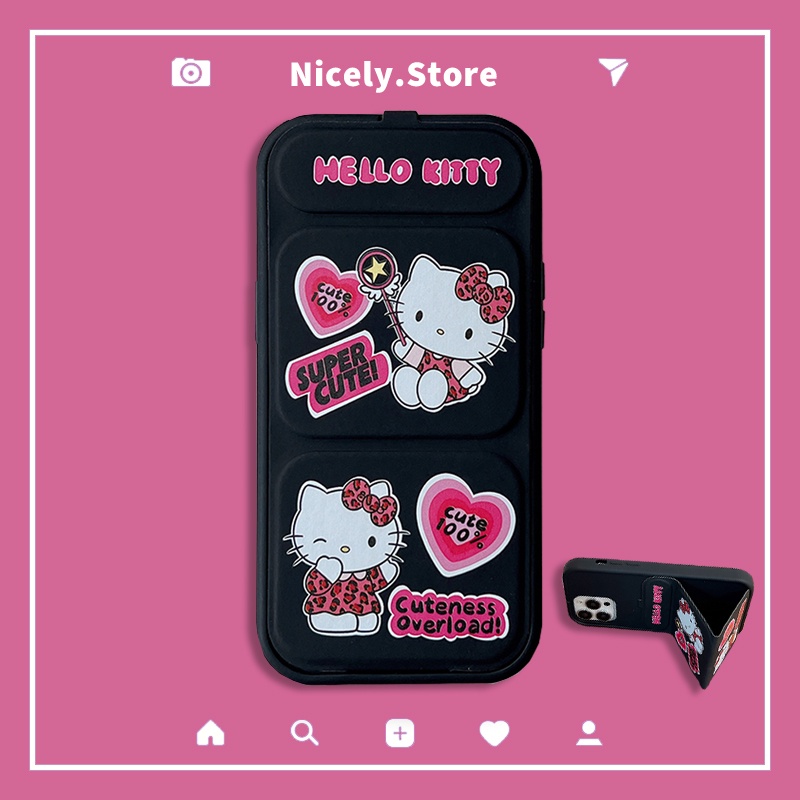 เคสโทรศัพท์มือถือ TPU กันฝุ่น กันกระแทก พิมพ์ลายเสือดาว คิตตี้ พร้อมขาตั้ง สําหรับ iPhone 15 14 13 12 Pro Max 11