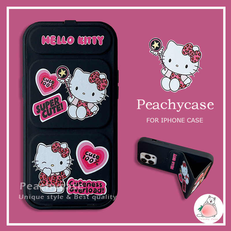 เคสโทรศัพท์มือถือหนัง TPU กันกระแทก กันฝุ่น ลายเสือดาว คิตตี้ พร้อมที่ตั้งวาง แฟชั่น สําหรับ iPhone 15 14 13 12 Pro Max 11 15promax