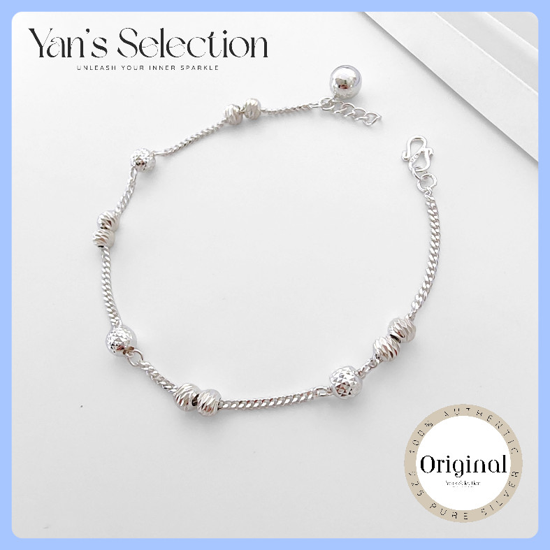 YANS 925 Silver Sparkling Moveable Boba Bracelet & Anklet