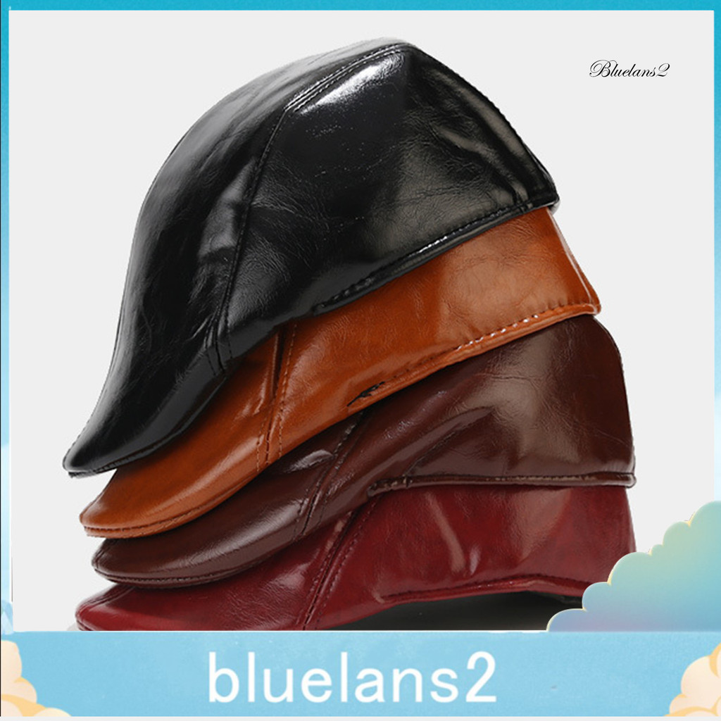 บลูแลนส์2. หมวกสไตล์วินเทจสีทึบเรียบหนัง มารยาท ขั้นสูง สําหรับผู้ชายวัยกลางคน เดินป่าเดินทางสภาพอากาศเย็น