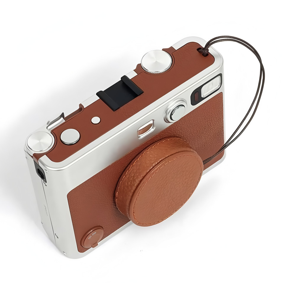 ฝาครอบเลนส์หนัง PU สีน้ําตาล/BlackEVO พร้อมเชือกป้องกันการสูญหายสําหรับกล้อง Fujifilm Instax Mini EVO