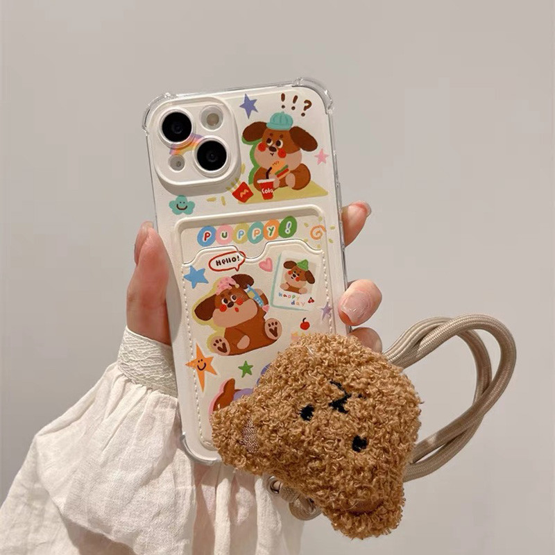 เข้ากันได้กับ IPhone 15 11 16 13 14 12 Pro Max 7 8 Plus XR X XS Max SE 2020 เคสลูกสุนัขสีน้ำตาลซนๆ