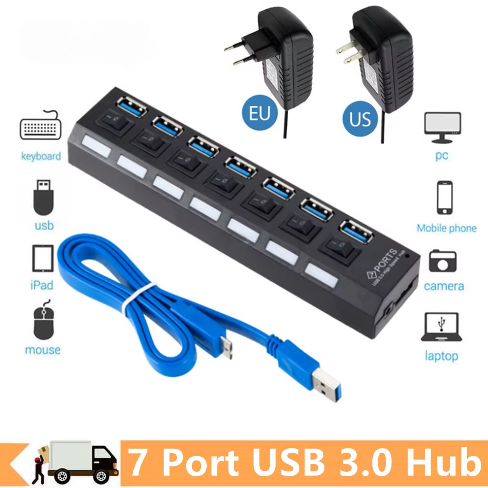 USB 3.0 Hub USB HUB Splitter Multi USB 3.0 Hub หลาย 4/7 พอร์ต Hub Splitter พร้อมอะแดปเตอร์อุปกรณ์เสริมคอมพิวเตอร์ Hub สําหรับ PC
