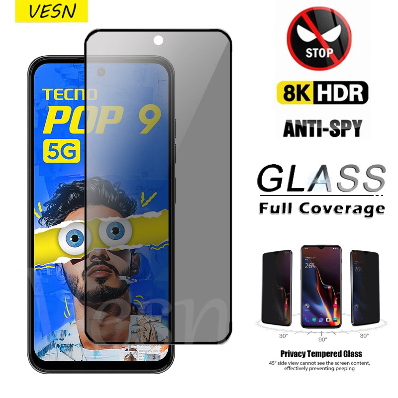 ฟิล์มกระจก เต็มจอ ใช้สำหรับ กันมองกันเสือกรุ่น Tecno Pop 9 8 7 Pova 6 Neo 5 4 Pro 4G 5G 2025